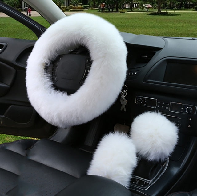 Cute Fluffy Steering Wheel Cover 3 Piece Set