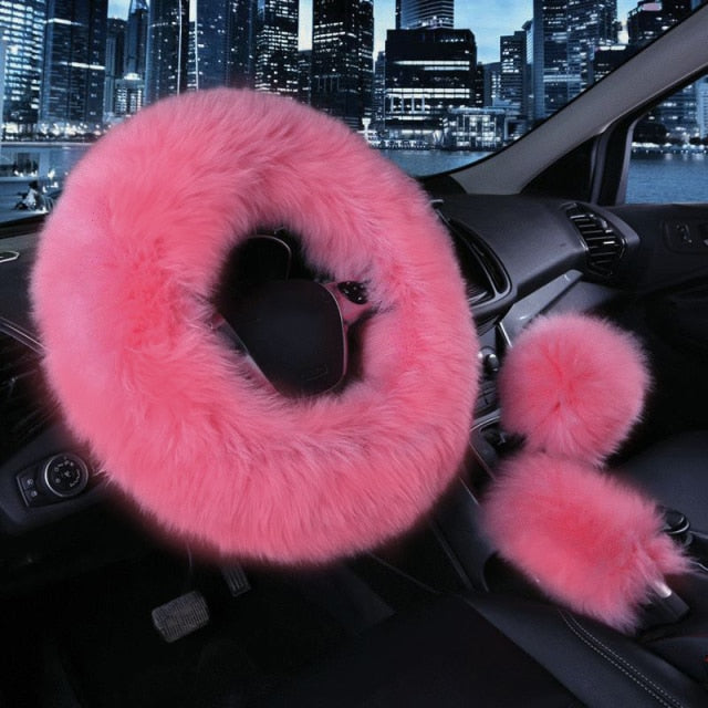 Cute Fluffy Steering Wheel Cover 3 Piece Set