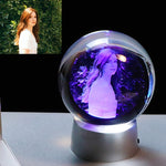 Boule de cristal gravée photo 2D avec support LED