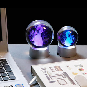 Sfera di cristallo incisa con foto 2D con supporto LED