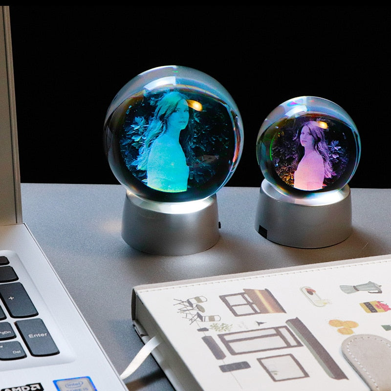 2D Photo Engraved Crystal Ball With LED Stand