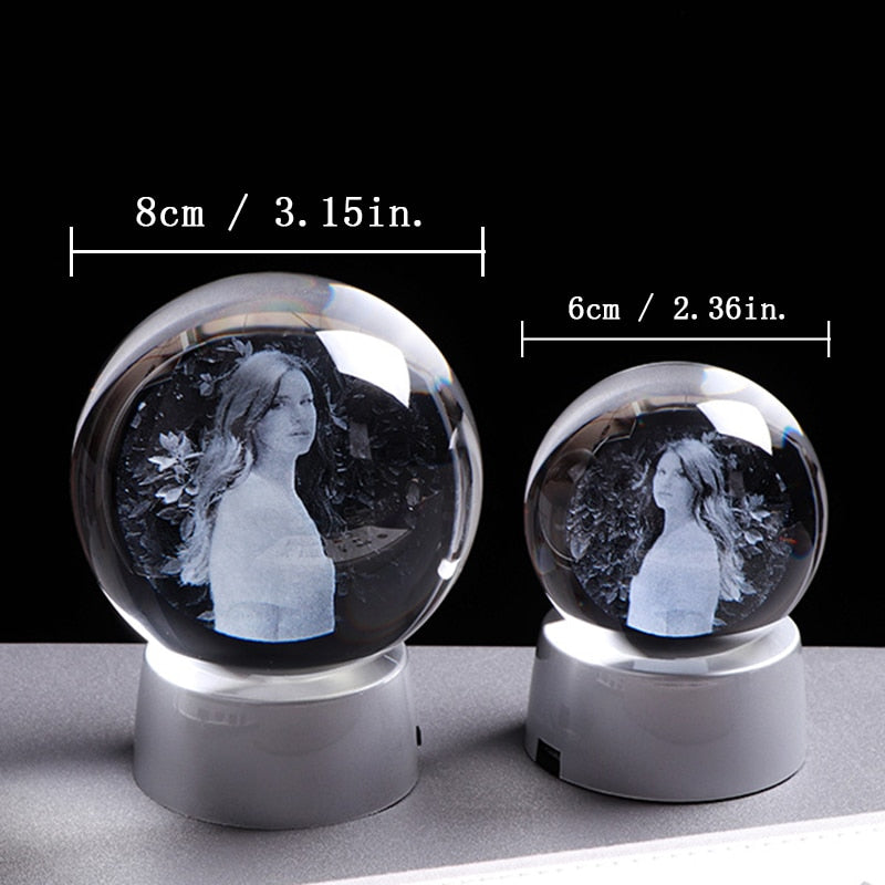 2D Photo Engraved Crystal Ball With LED Stand